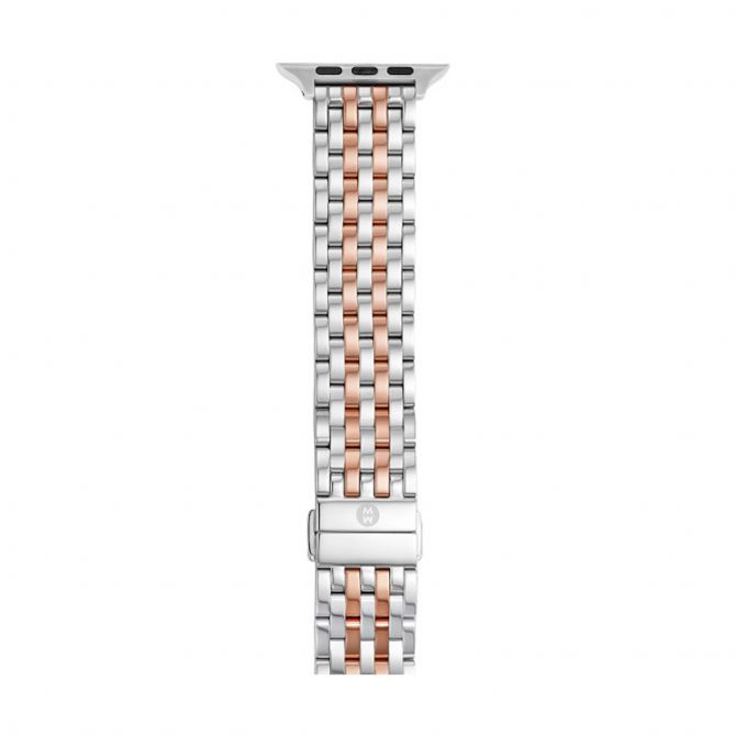 Michele Silver and Rose Gold Tone Stainless Steel Bracelet Band for Apple Watch, 38/40/42/44mm