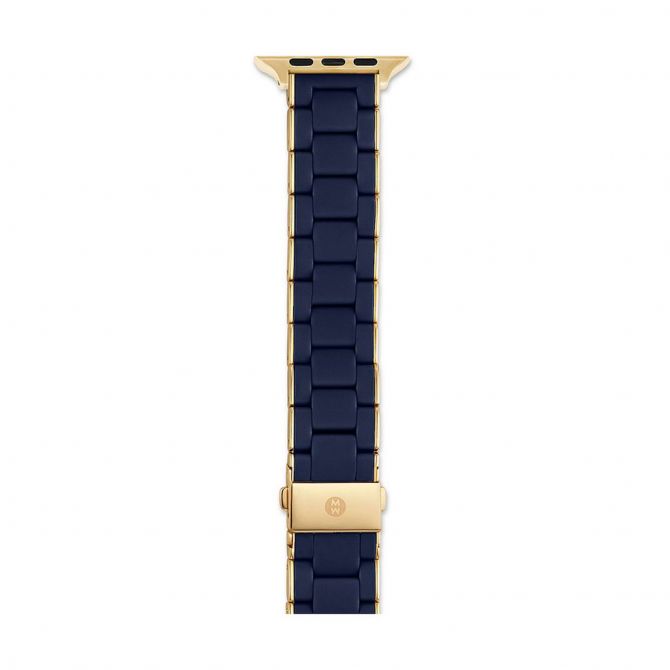 Michele Midnight and Gold Tone Silicone Wrapped Apple Watch Bracelet Band 38 40 42 44mm