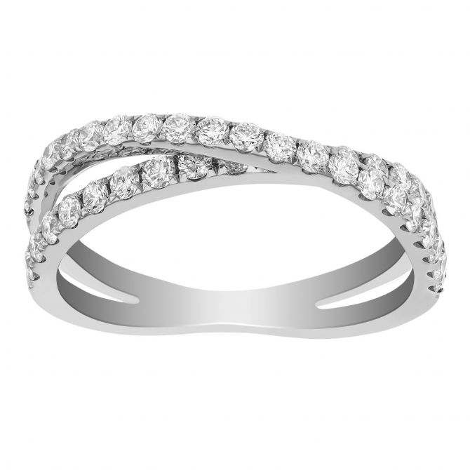 Diamond Crossover Split Band Ring in White Gold