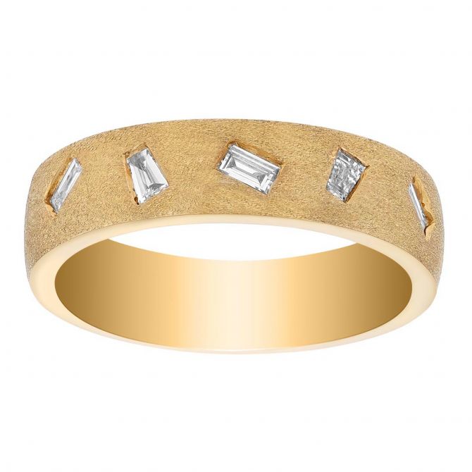 Tapered Baguette Diamond Flush Set Ring in Yellow Gold