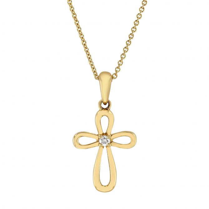 Diamond Open Cross Pendant Necklace in Yellow Gold