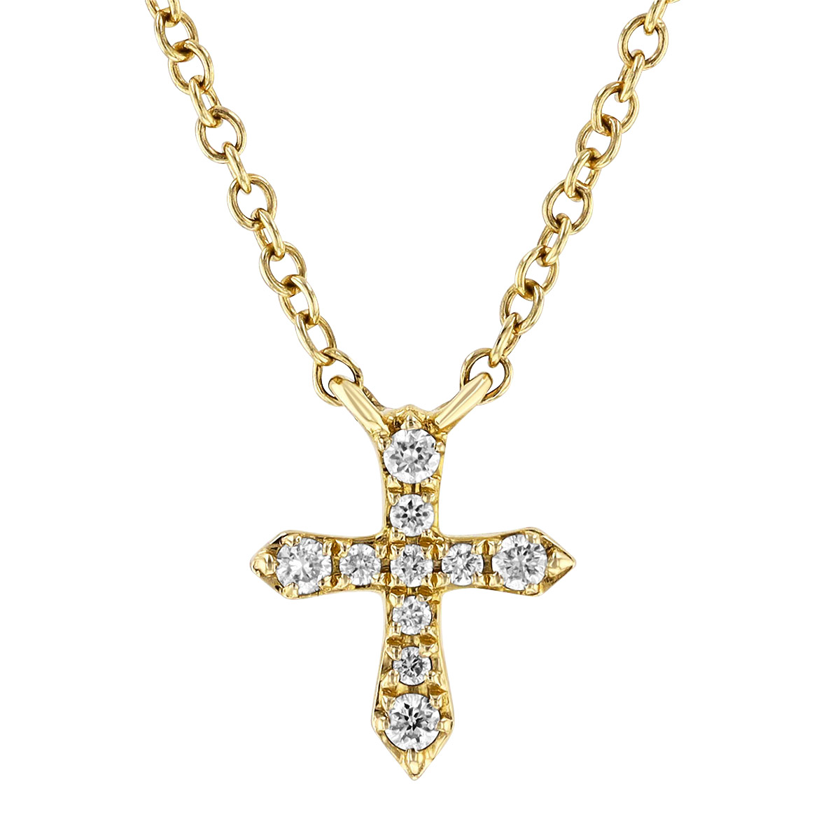 Diamond Small Pointed Cross Pendant in Yellow Gold, 18