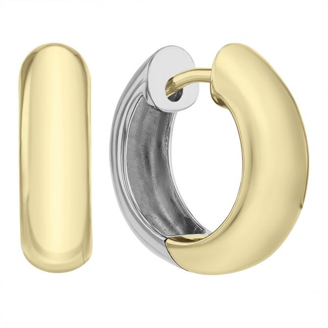 Two Tone Yellow & White Gold Small Hinged Huggie Hoop Earrings