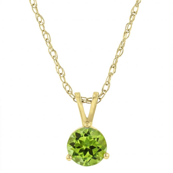 Round Peridot Solitaire 6 mm Pendant in Yellow Gold, 18"