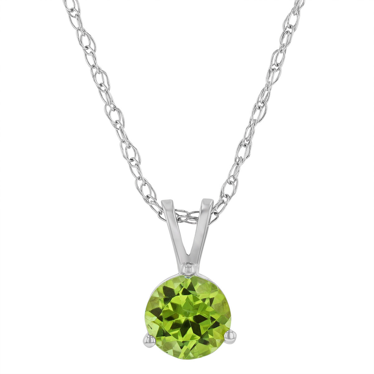 Round Peridot Solitaire 6 mm Pendant in White Gold, 18