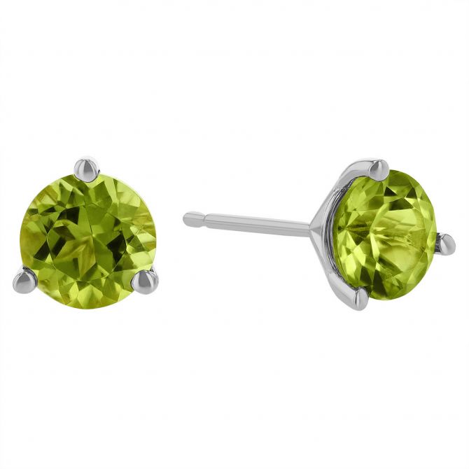 Round Peridot Stud Earrings in White Gold, 6 mm