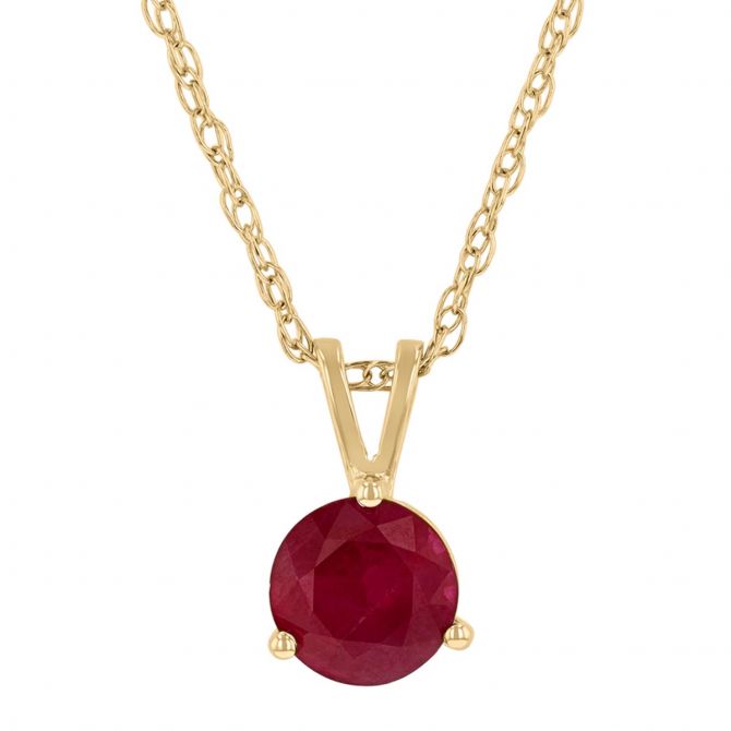 Round Ruby Pendant in Yellow Gold, 18"