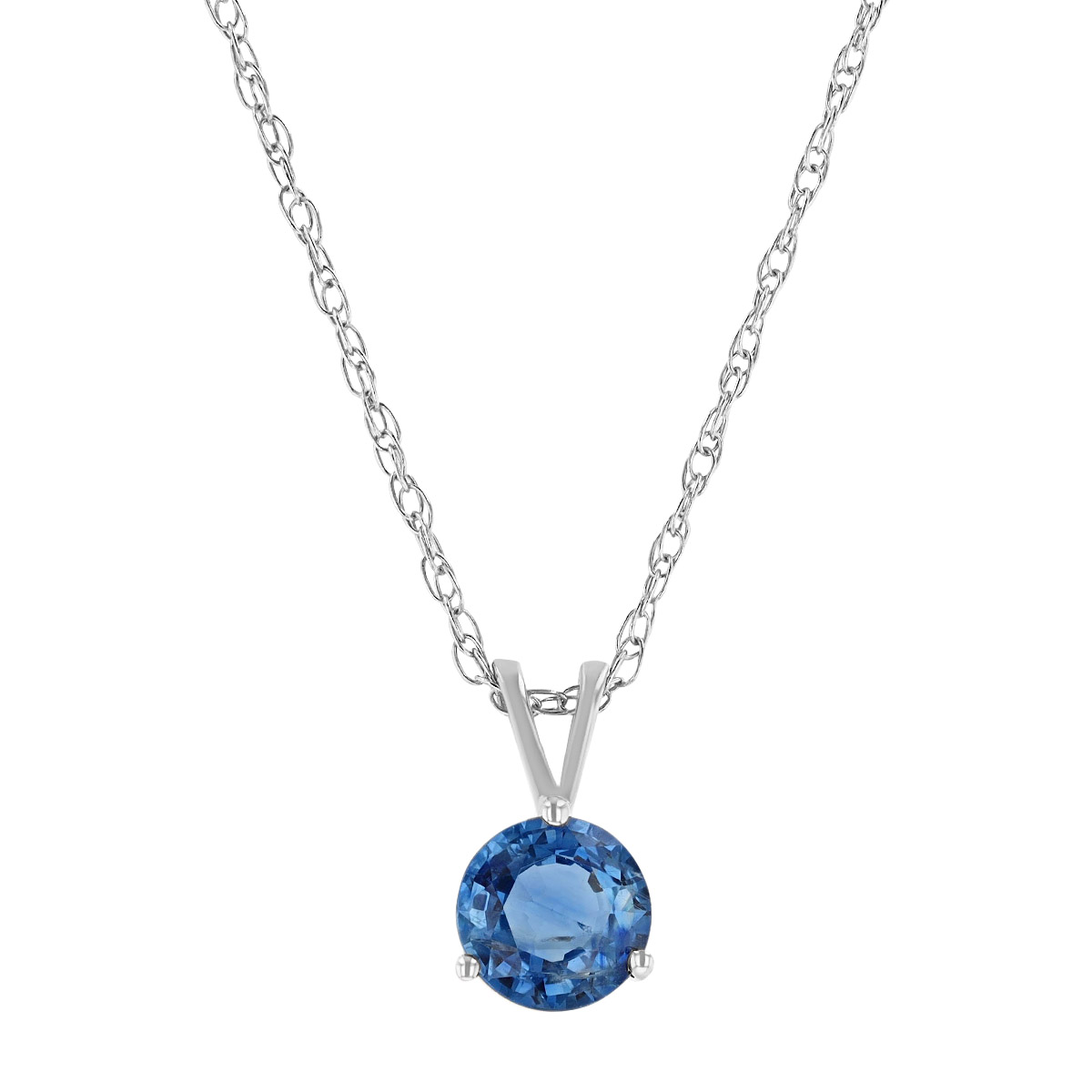 Round Sapphire Solitaire Pendant in White Gold, 18