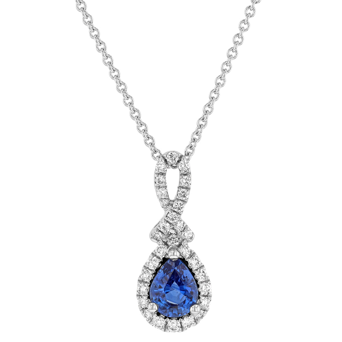 Pear Shaped Sapphire & Diamond Pendant in White Gold, 18
