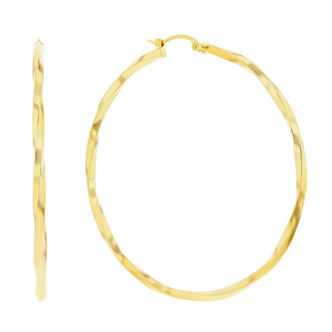 Yellow Gold Square Twisted Tube Hoop Earrings, 50 mm