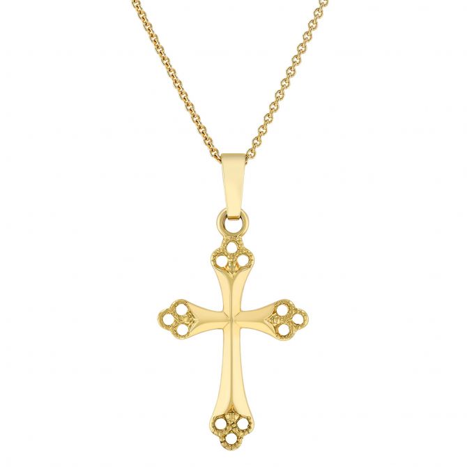 Yellow Gold Cross Pendant, 16-18"