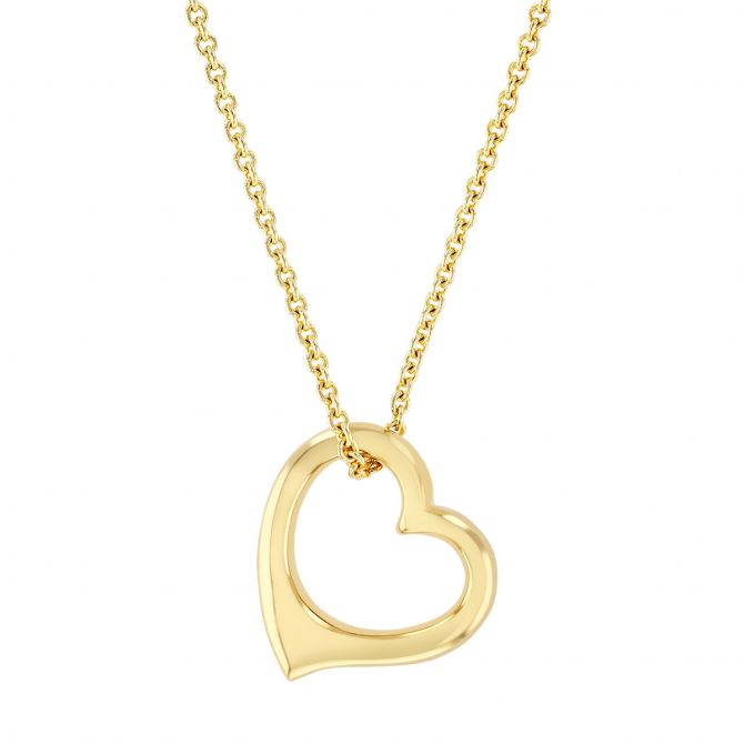 Yellow Gold Open Heart Pendant, 16-18"