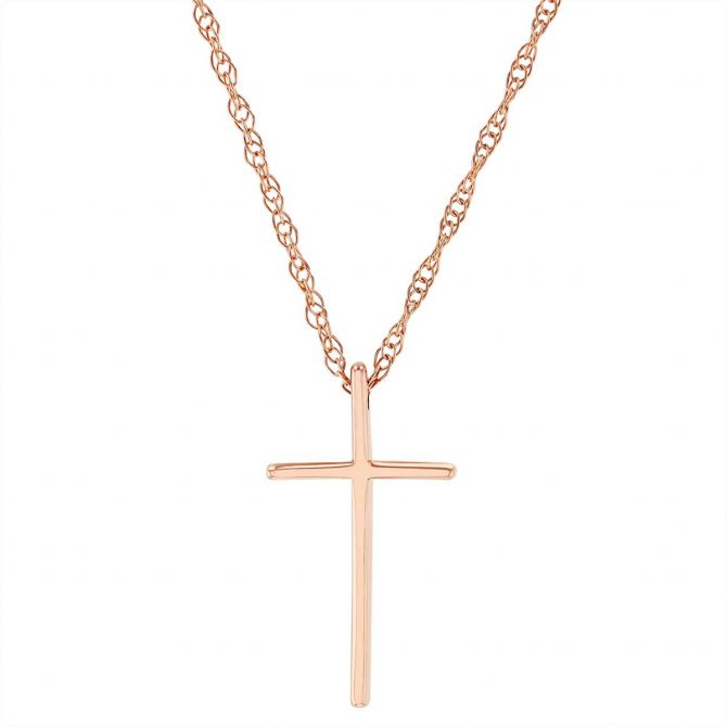 Rose Gold Slim Cross Pendant, 18"