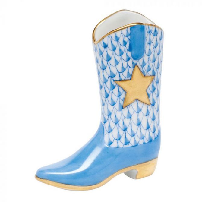 Herend Cowboy Boot Figurine, Blue