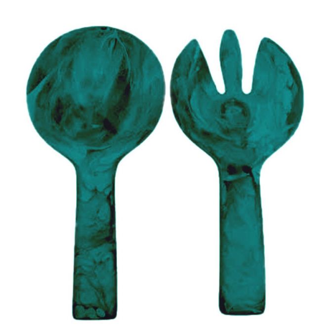 Nashi Resin Jumbo Salad Servers, Emerald Green Swirl