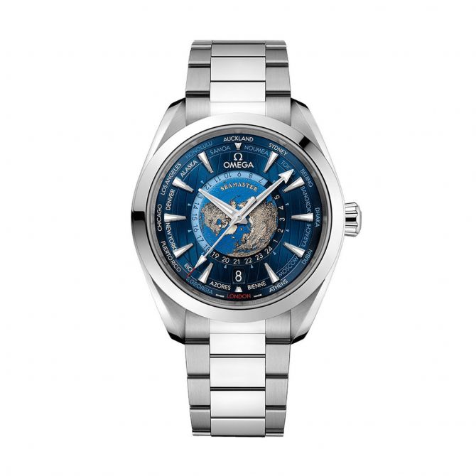 Omega Seamaster Aqua Terra 150m Co-Axial Master Chronometer GMT World timer 43mm Watch, Globe Dial