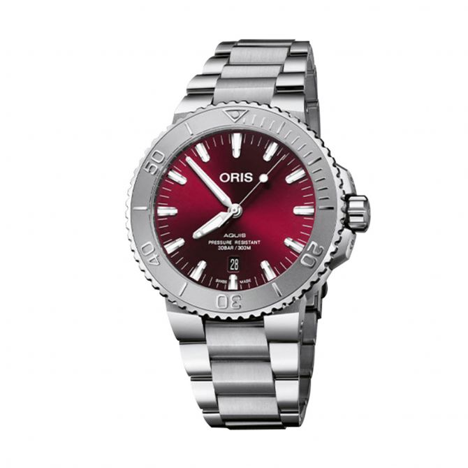 Oris Watches Aquis Date Relief 43.5mm Watch, Cherry Dial