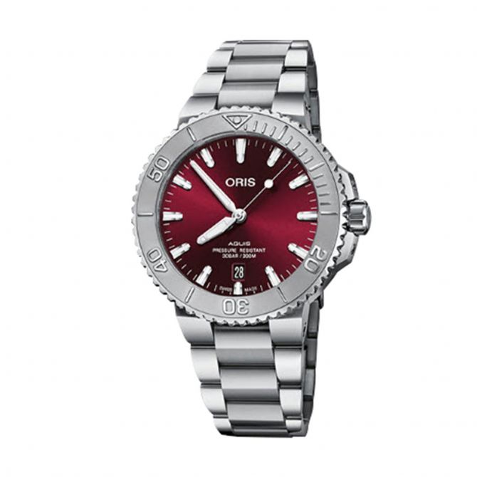 Oris Watches Aquis Date Relief 41.5mm Watch Cherry Dial