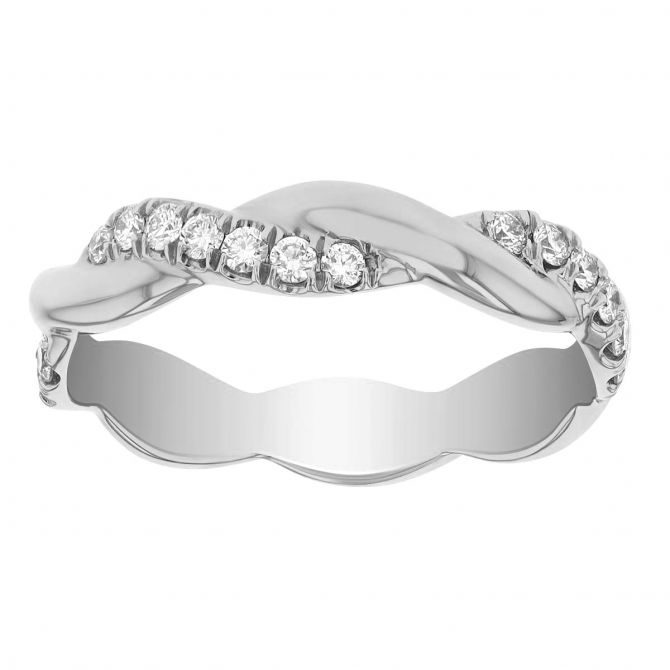 14K White Gold Diamond Twisted Wedding Band, 0.29cttw