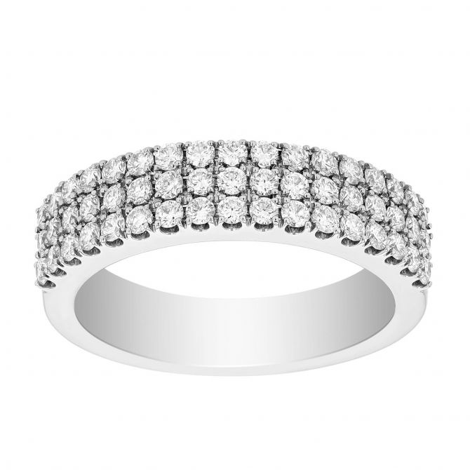 Round Diamond 3 RowPave Wedding Band in White Gold, 0.75 cttw