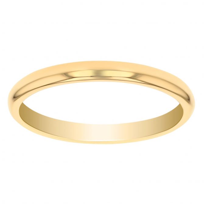 Yellow Gold 2mm Low Dome Comfort Fit Wedding Band, Size 6