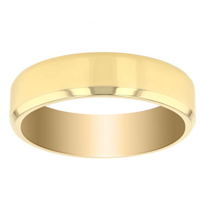 Yellow Gold Comfort Fit Flat 5 mm Wedding Band with Beveled Edge, Size 5