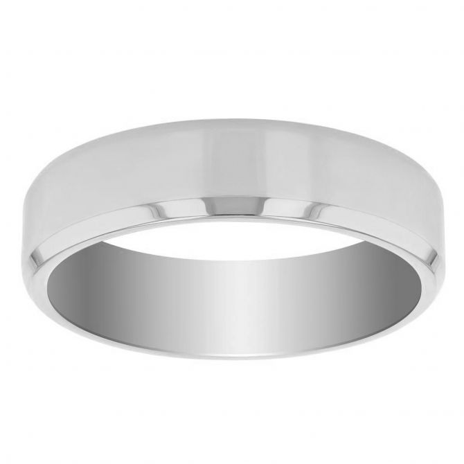 5 mm Comfort Fit Flat Wedding Band with Beveled Edge in White Gold, Size 6