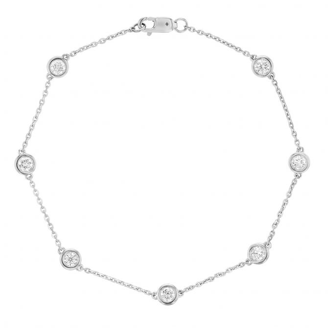 Borsheims Signature Collection Lab-Grown Diamond 7 Station Bracelet in White Gold, 0.75 cttw, 7"