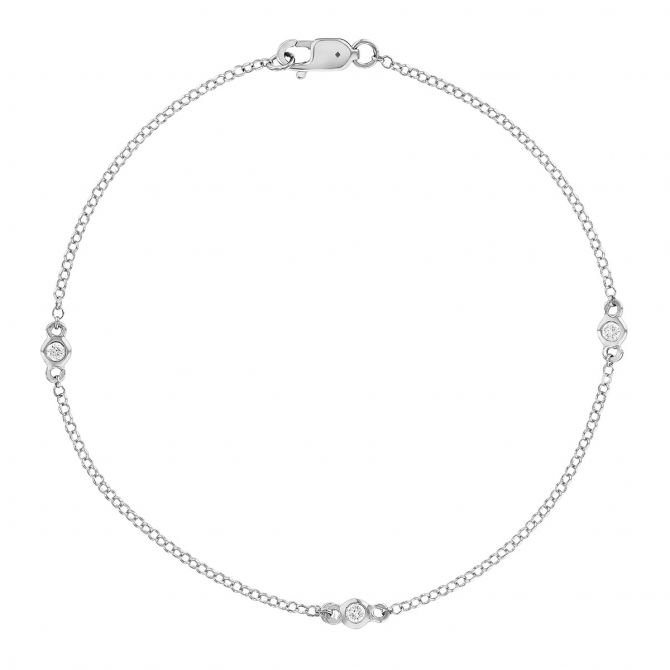 Borsheims Signature Collection Diamond 3 Station Bracelet in White Gold, 7", 0.10 cttw