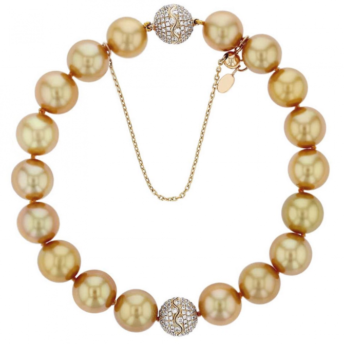 TARA Pearls Golden South Sea Cultured Pearl & Diamond Pave Bead Bracelet in Yellow Gold, 8"