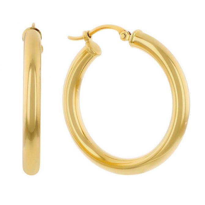 Yellow Gold Tube Hoop Earrings, 3 x 25 mm