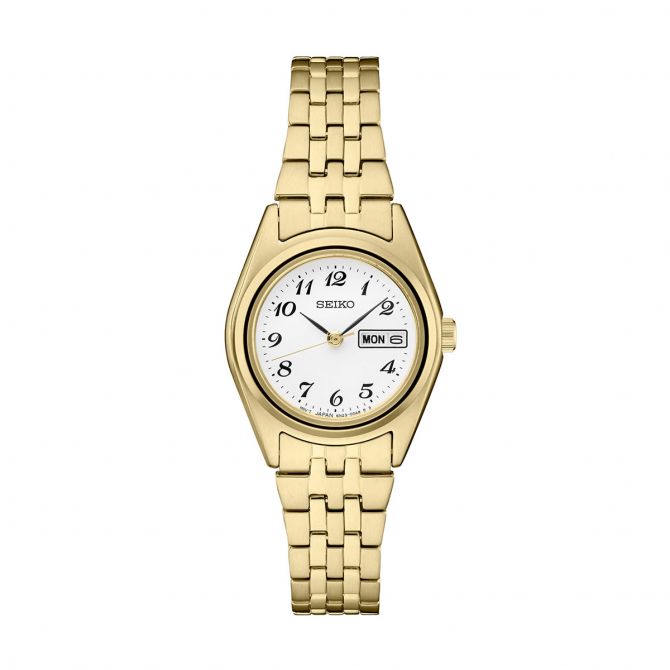 Seiko Essentials 25.5mm Gold Tone Stainless Steel Watch, White Dial