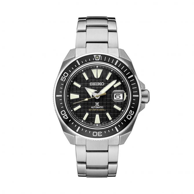 Seiko Prospex 44mm Automatic Diver Stainless Steel Watch, Black Patterned Dial