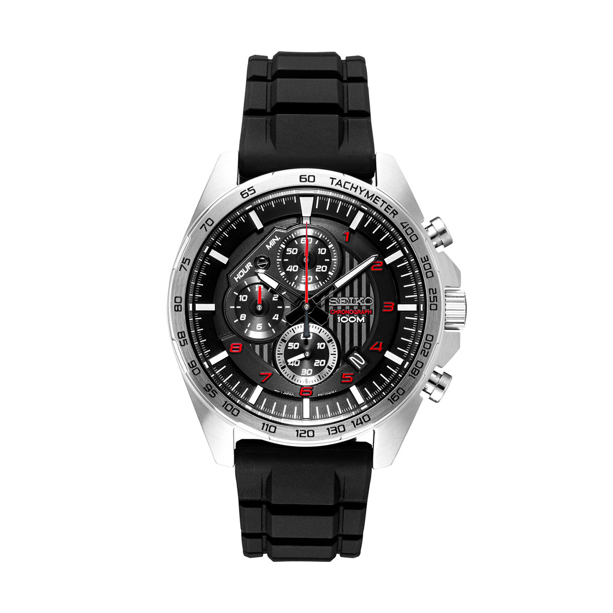 Seiko Essentials 43.9mm Analog Black Silicone Watch, Red and Black Dial ...