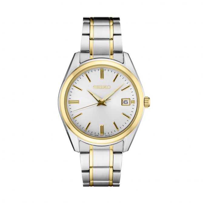 Seiko Essentials 40.2mm Two Tone Watch, White Dial