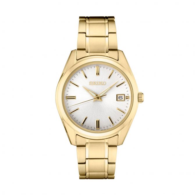 Seiko Essentials 40.2mm Gold Tone Watch, Gold and White Dial