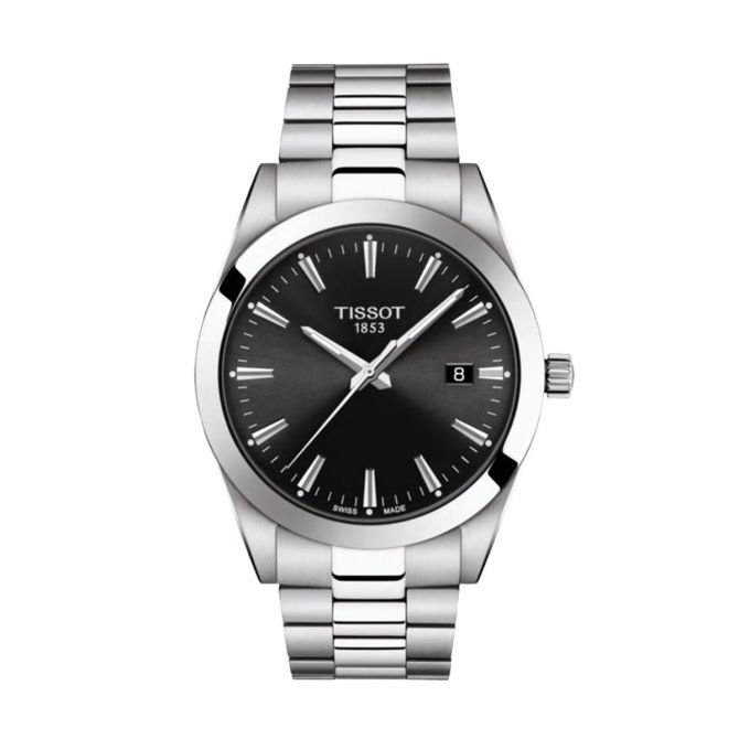 Tissot Gentleman 40mm Watch, Black Dial and Stainless Steel Bracelet
