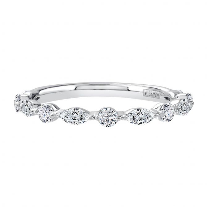 A. Jaffe Round & Marquise Diamond Alternating Pattern Wedding Band in White Gold, 0.67 cttw