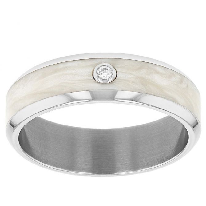 Furrer-Jacot Diamond Wedding Band in Palladium with White Ceramic Inlay, Size 9.5