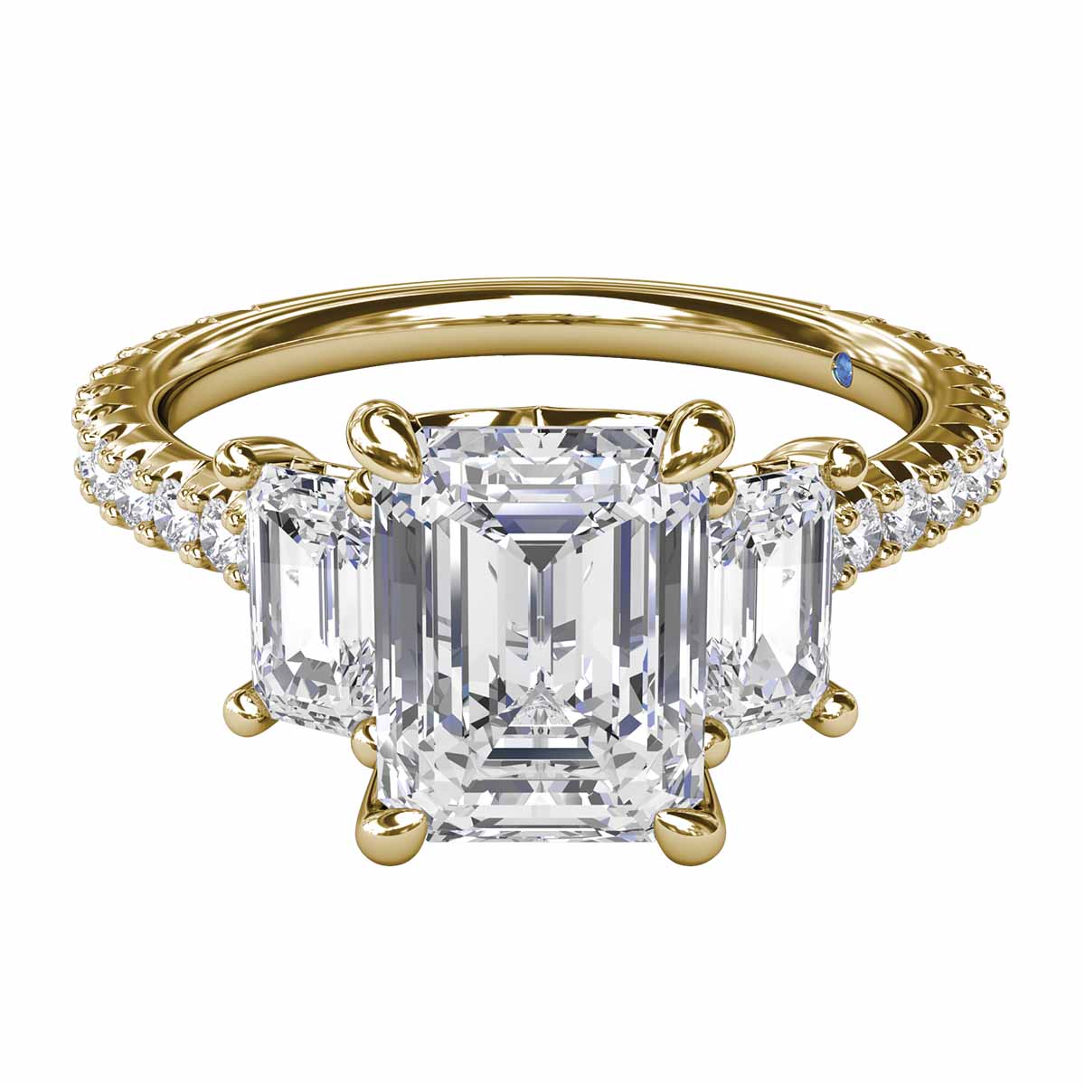 Emerald Cut Diamond 3 Stone Engagement Ring Setting in Yellow Gold