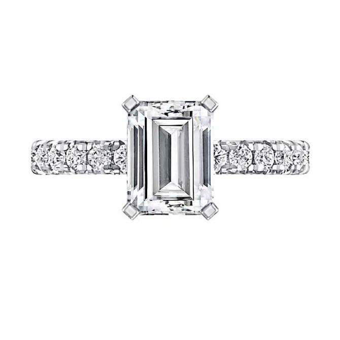 A. Jaffe Round Diamond Side Stone & Hidden Halo Engagement Ring Setting in White Gold