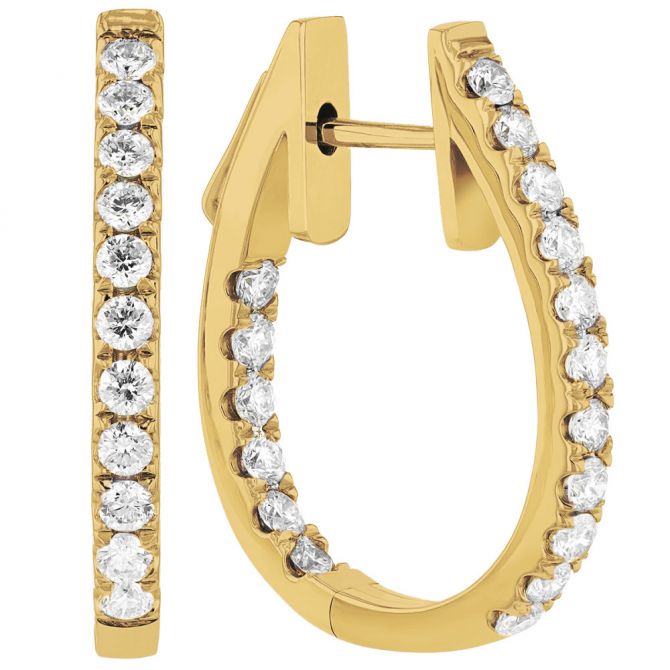 Diamond Inside Out Oval Snap Hoop Earrings in Yellow Gold, 1 cttw