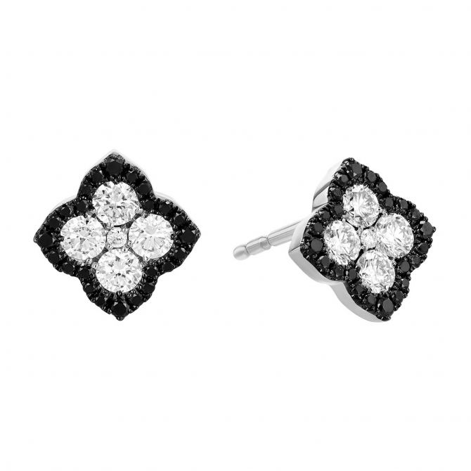 Frederic Sage Black & White Diamond Cluster Stud Earrings in White Gold