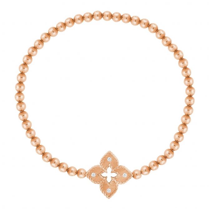 Roberto Coin Venetian Princess Beaded Stretch Bracelet with Diamond Accents in Rose Gold