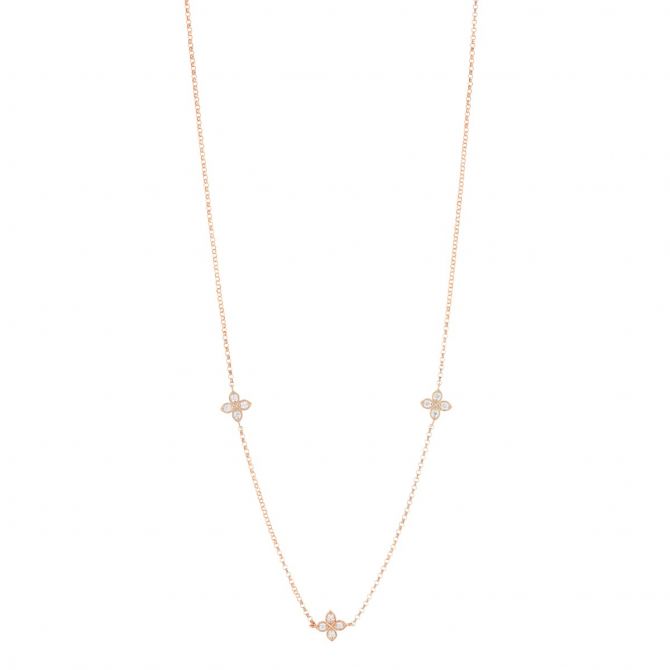 Roberto Coin Love by the Yard Diamond Flower 3 Station Necklace in Rose Gold, 18"