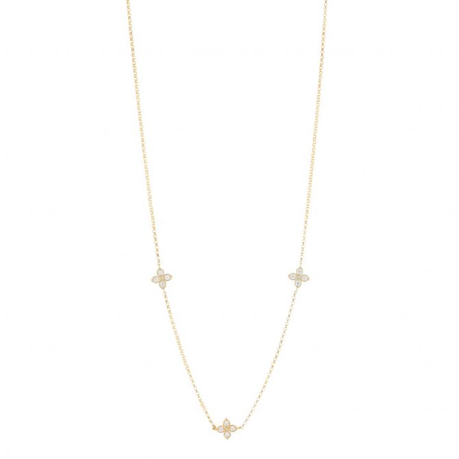 Roberto Coin Love by the Yard Diamond Flower 3 Station Necklace in Yellow Gold, 18"