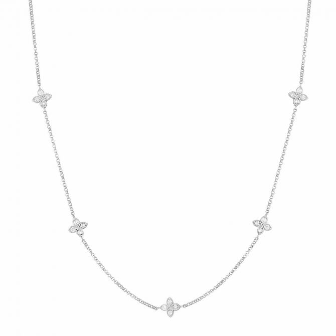 Roberto Coin Love by the Yard Diamond Flower 5 Station Necklace in White Gold, 17"