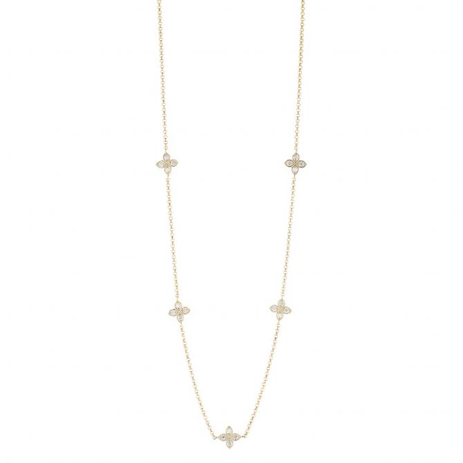 Roberto Coin Love by the Yard Diamond Flower 5 Station Necklace in Yellow Gold, 17"