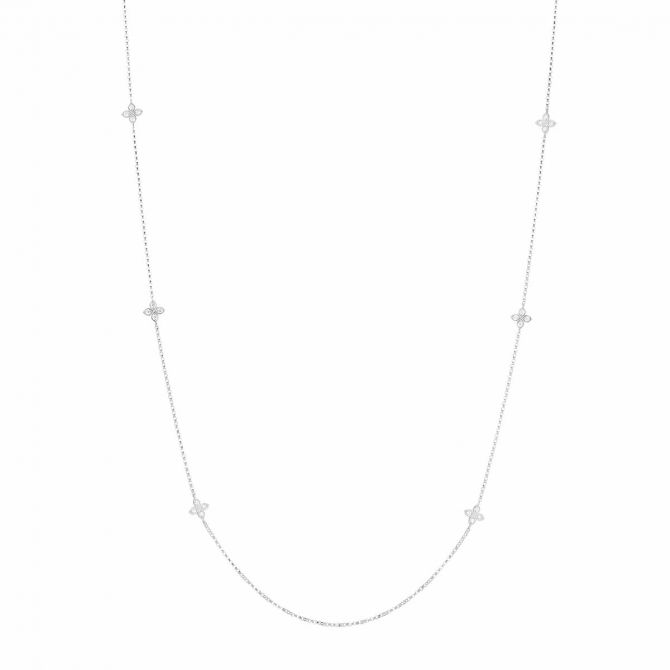 Roberto Coin Love by the Yard Diamond Flower Station Necklace in White Gold, 36"