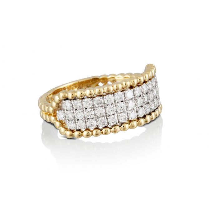 Doves Diamond Pavé 3 Row Band Ring in Yellow Gold with Milgrain